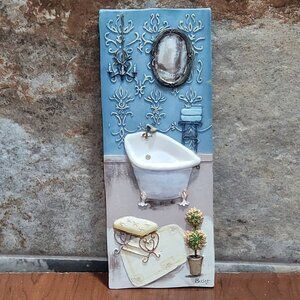 Vintage 3D Scenic Bathroom Wall Art Hanging Picture Signed Bush